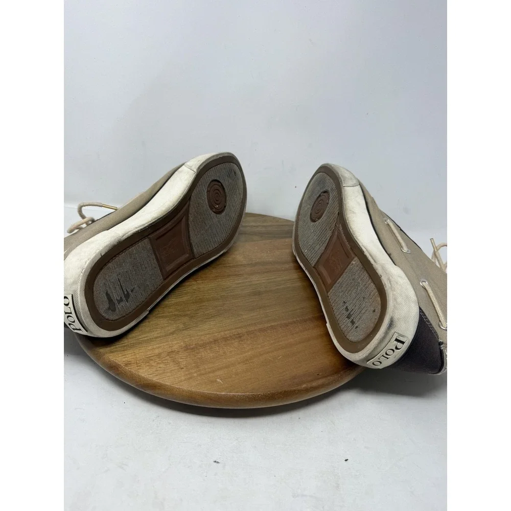 Polo Ralph Lauren Boat Shoes Mens Size 10 Beige‎ Brown Canvas High Top Casual